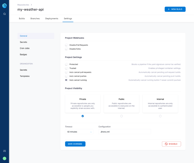 Drone repository settings