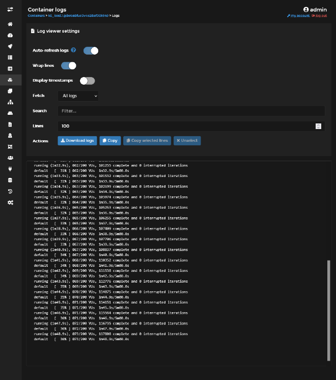 Portainer k6 logs